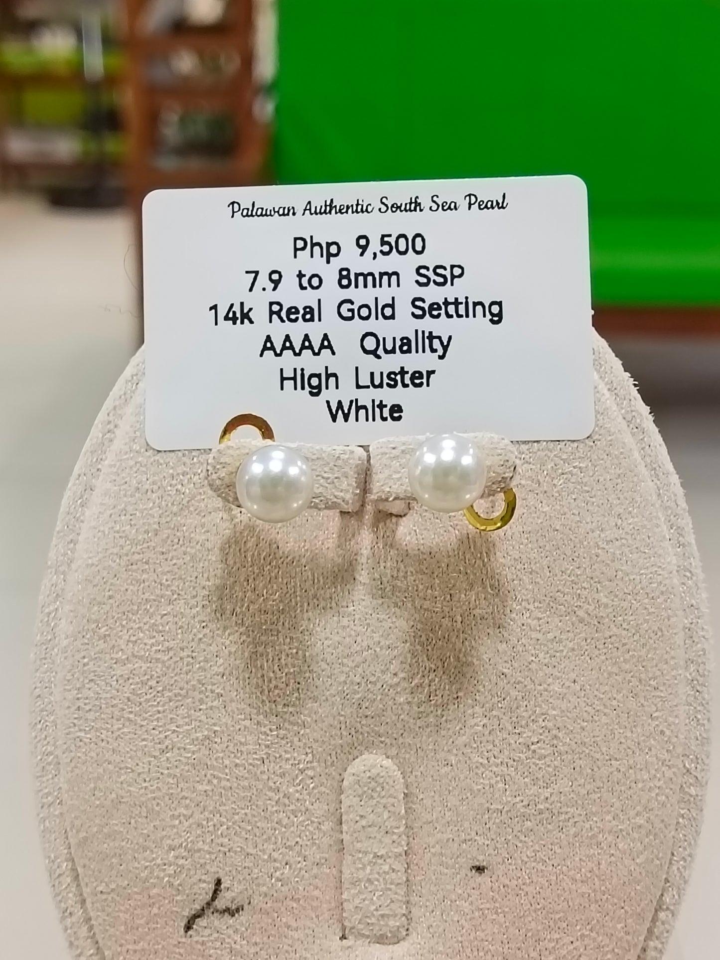 7.9mm to 8mm Authentic White South Sea Pearls in 14k Real Gold Settings