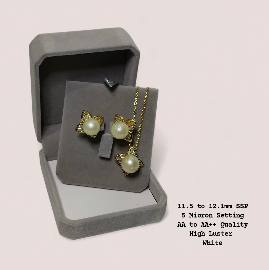 New Arrival! 11.5 to 12.1mm Authentic White South Sea Pearl Set in 5 Micron Setting