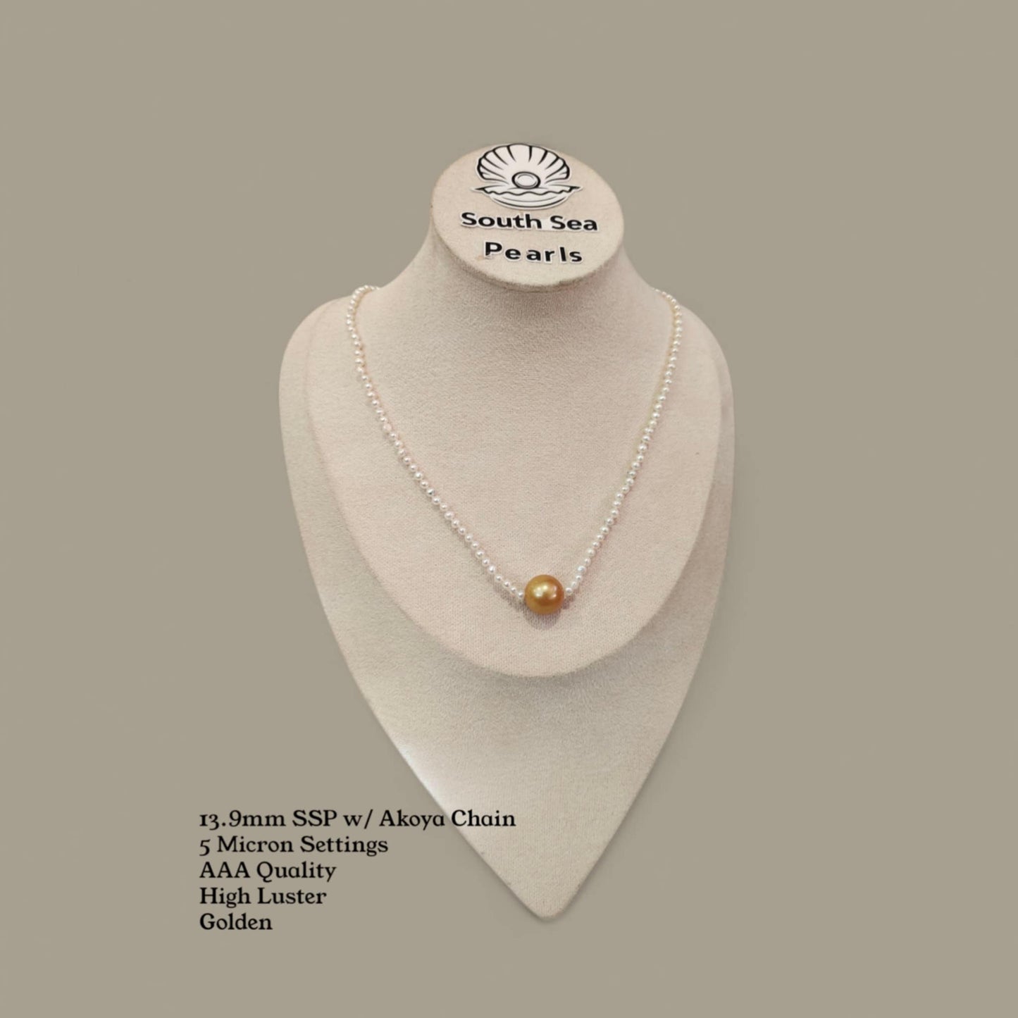 New Arrival! 13.9mm Authentic Golden Color South Sea Pearl Pendant and Akoya Pearl Chain in 5 Micron Lock Settings