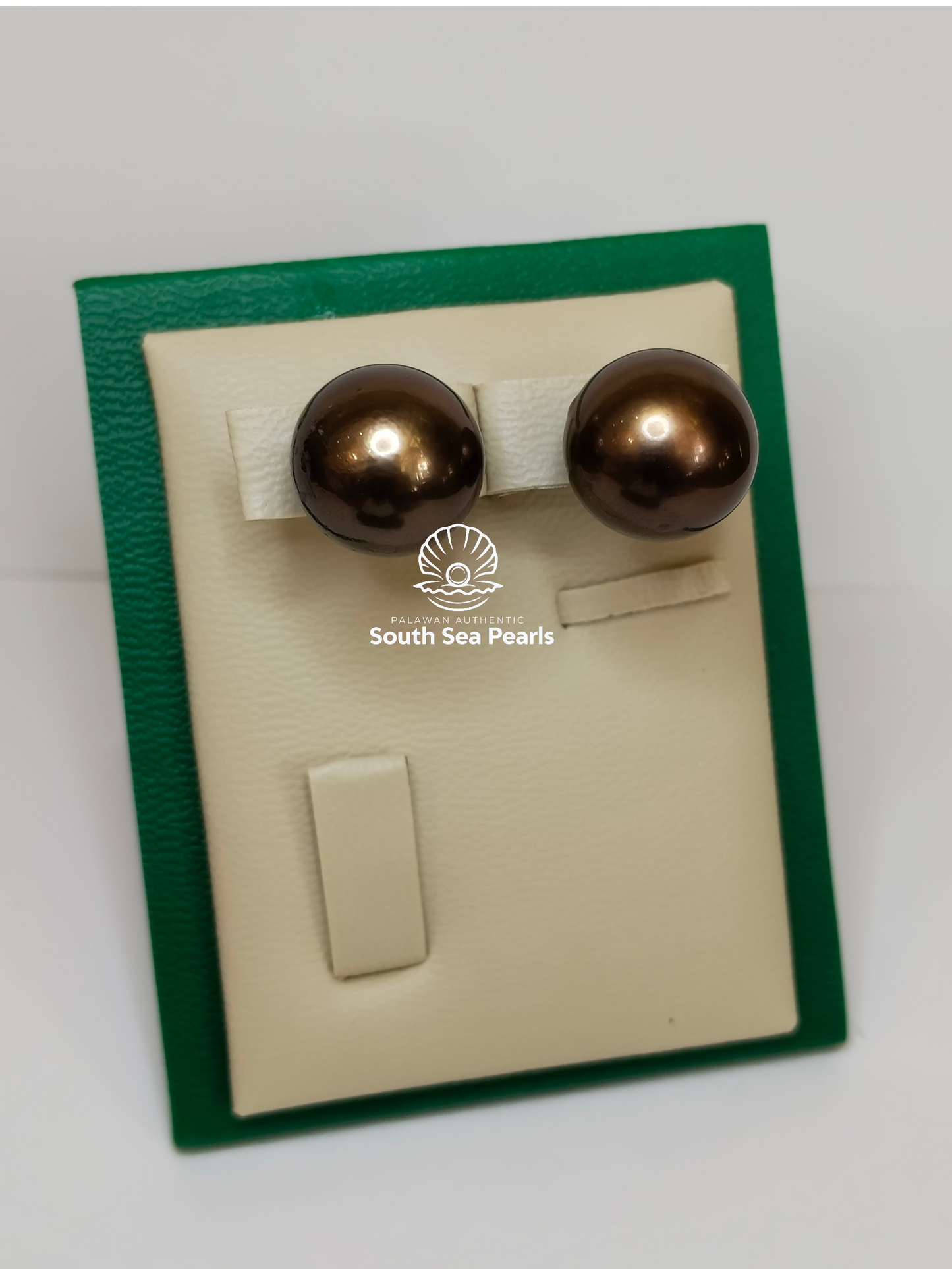 13.5mm to 14mm Palawan Authentic Choco Brown Color South Sea Pearl Earring in 14k Real Gold Settings
