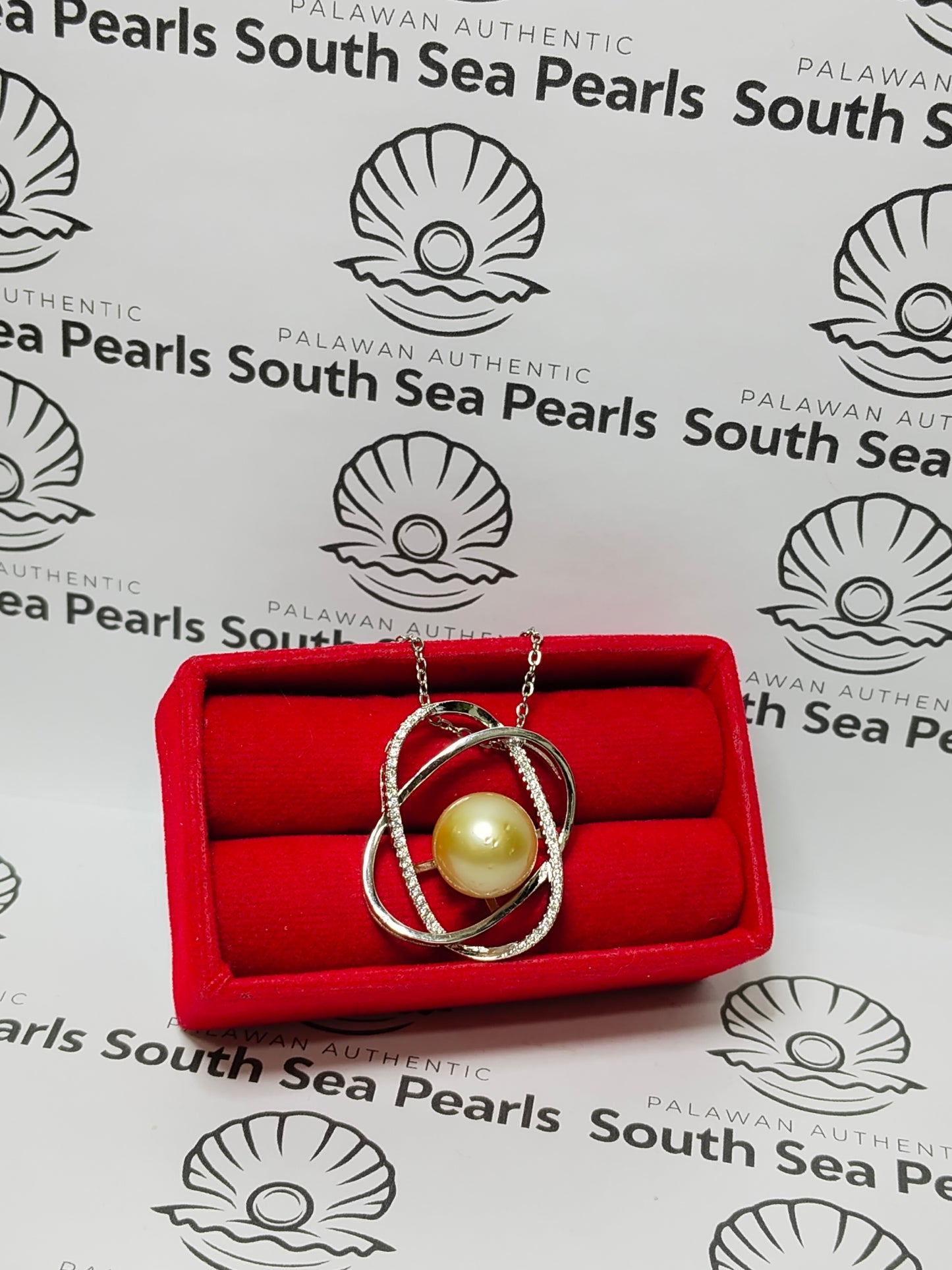 New Arrival! 12.8mm Authentic Champagne Color South Sea Pearls Pendant in 5 Micron Plated Settings