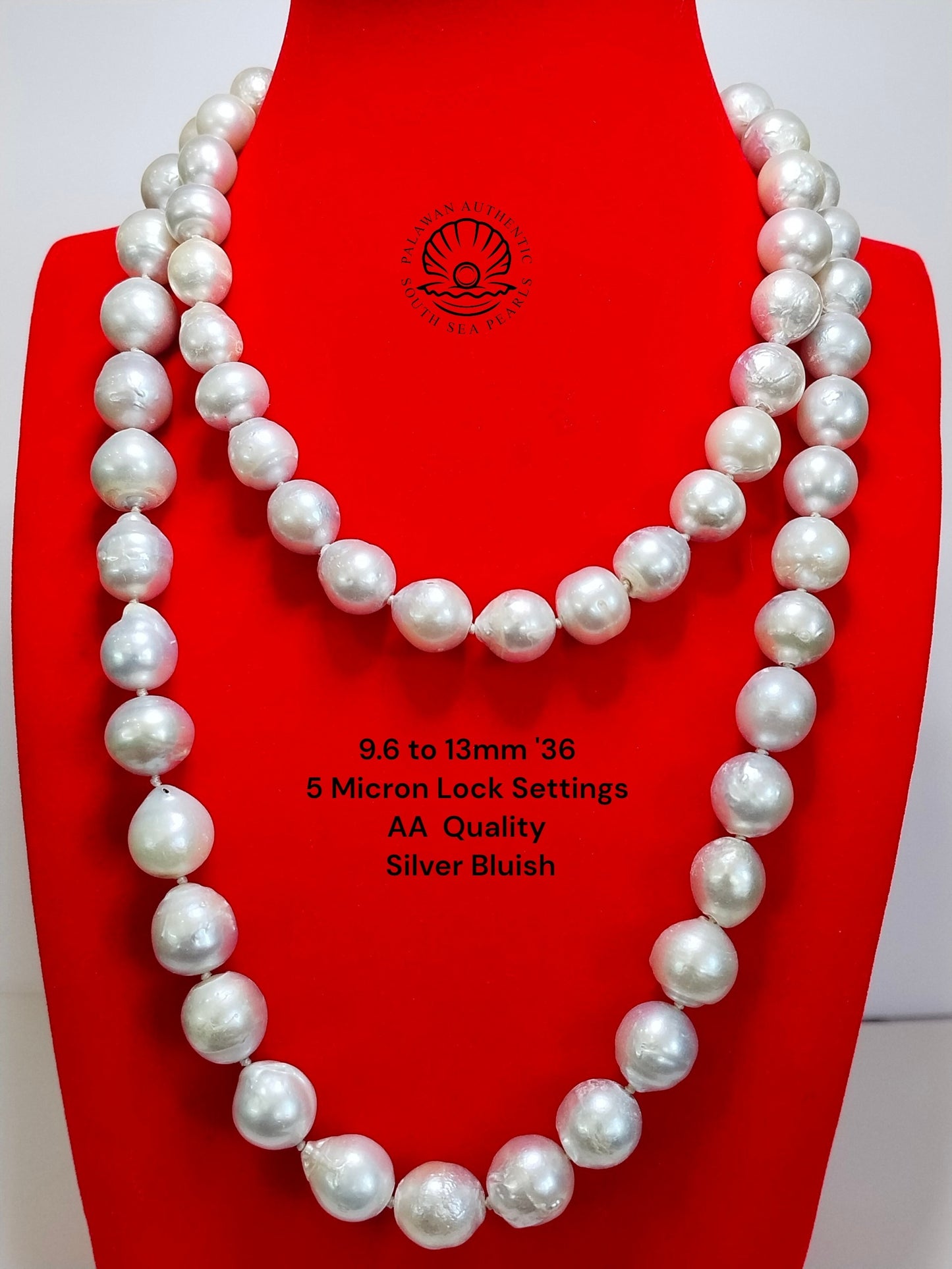 9.6 to 13mm Palawan Authentic Silver Bluish Color South Sea Pearl Choker in 5 Micron Lock Settings