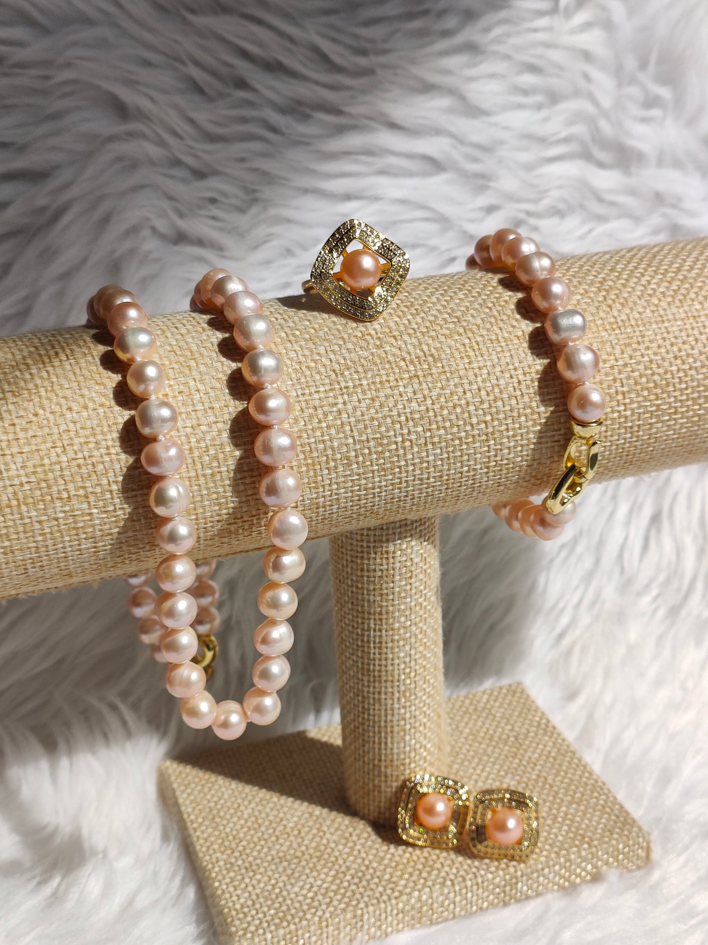 8mm to 9mm Fresh Water Pearl Salmon Pink Color in 5 Micron Plated Settings