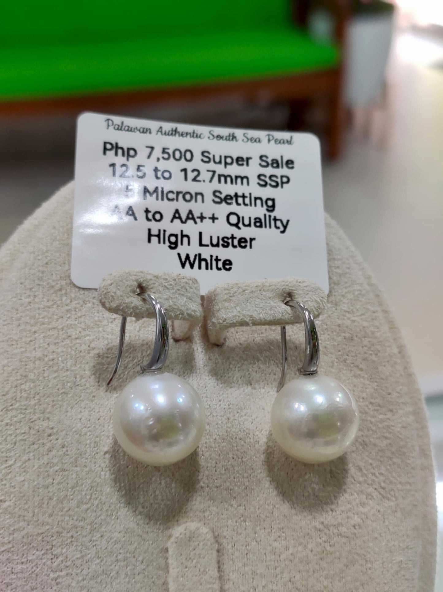 12.5mm to 12.7mm Authentic White South Sea Pearls in 5 Micron Plated Settings
