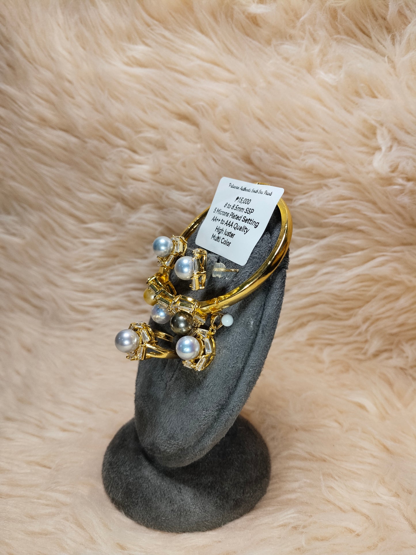 8 to 8.5mm Authentic Multi Color South Sea Pearl Set in 5 Micron Settings