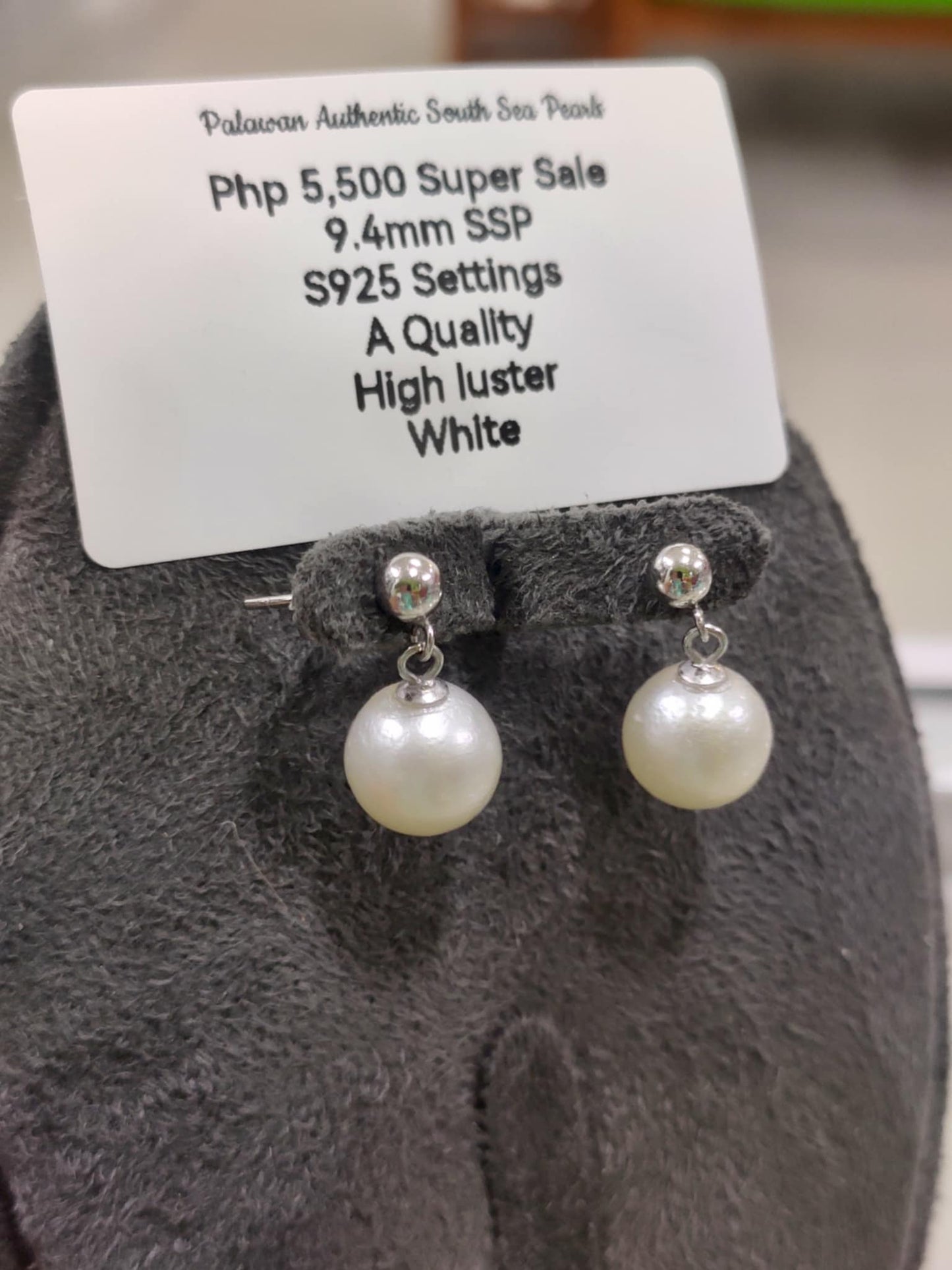 9.4mm Authentic White South Sea Pearls in 5 Micron Plated Settings