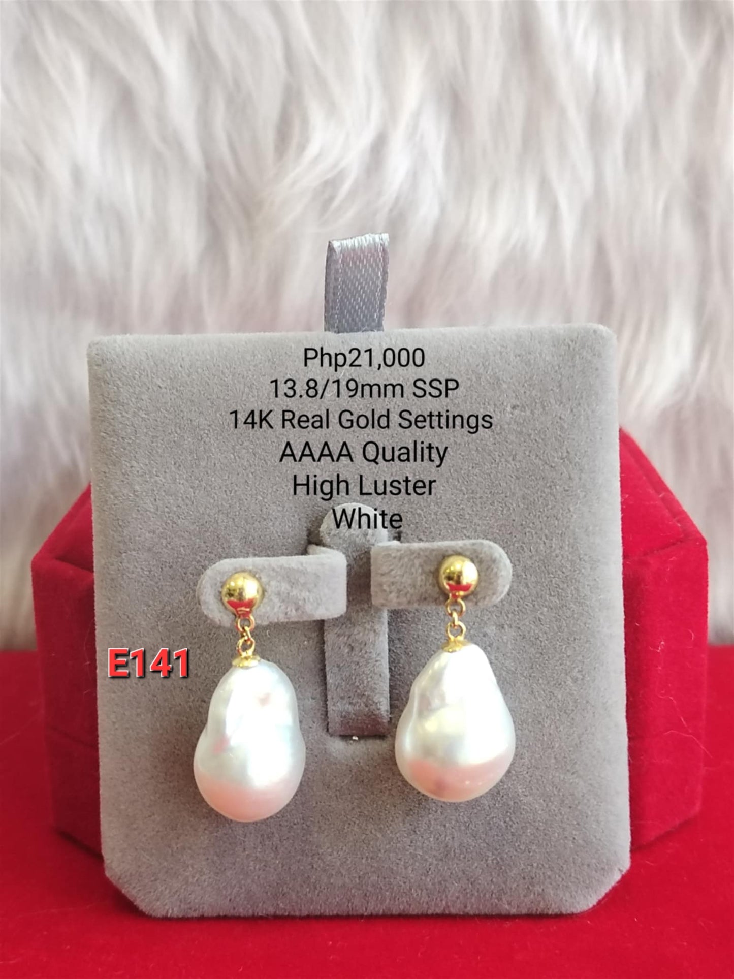 13.8mm/19mm Authentic White Baroque Shape South Sea Pearls Earrings in 14k Gold Settings