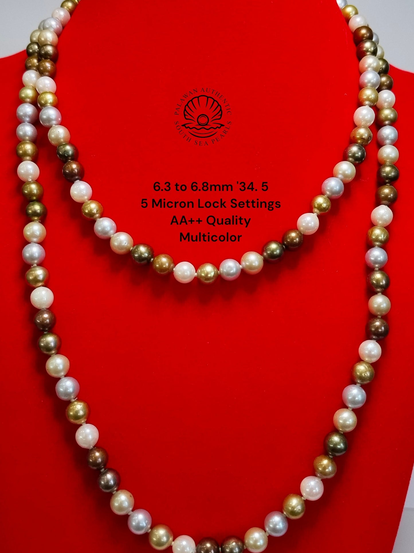 6.3 to 6.8mm Palawan Authentic Multicolor South Sea Pearl Choker in 5 Micron Lock Settings