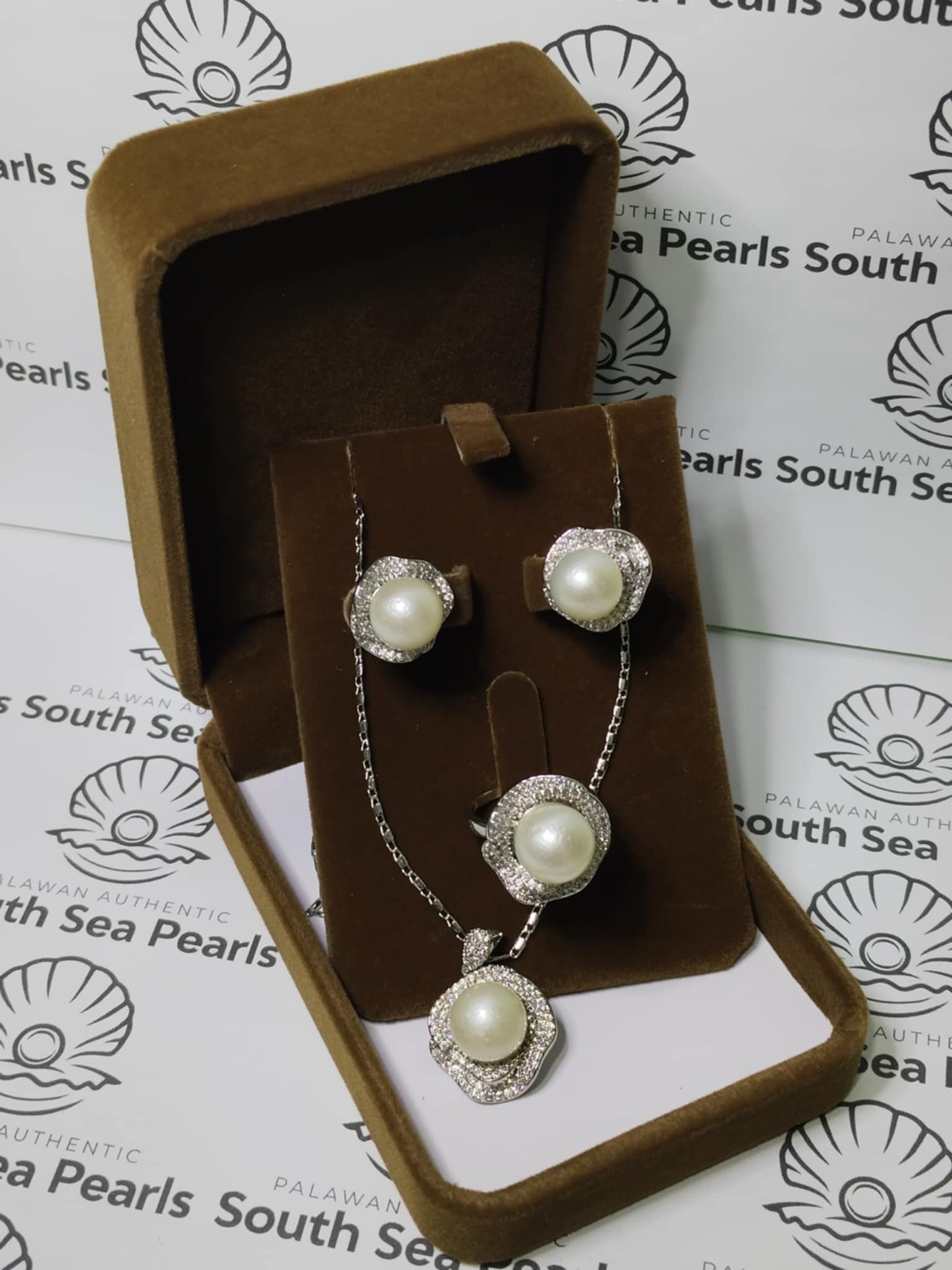 New Arrival! 10.4mm to 11.1mm Authentic White South Sea Pearl Sets in 5 Micron Plated Settings