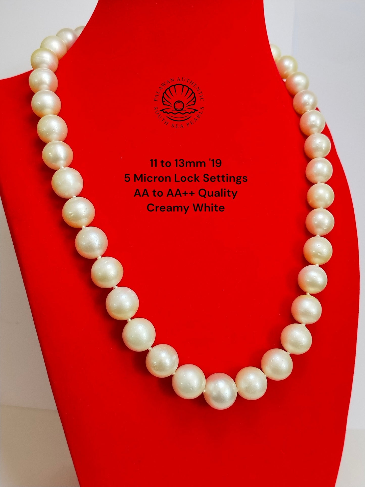 11 to 13mm Palawan Authentic Creamy White Color South Sea Pearl Choker in 5 Micron Lock Settings