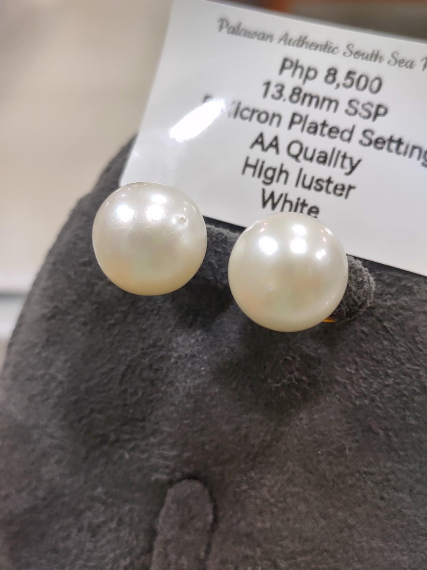 13.8mm Authentic White South Sea Pearls in 5 Micron Plated Settings