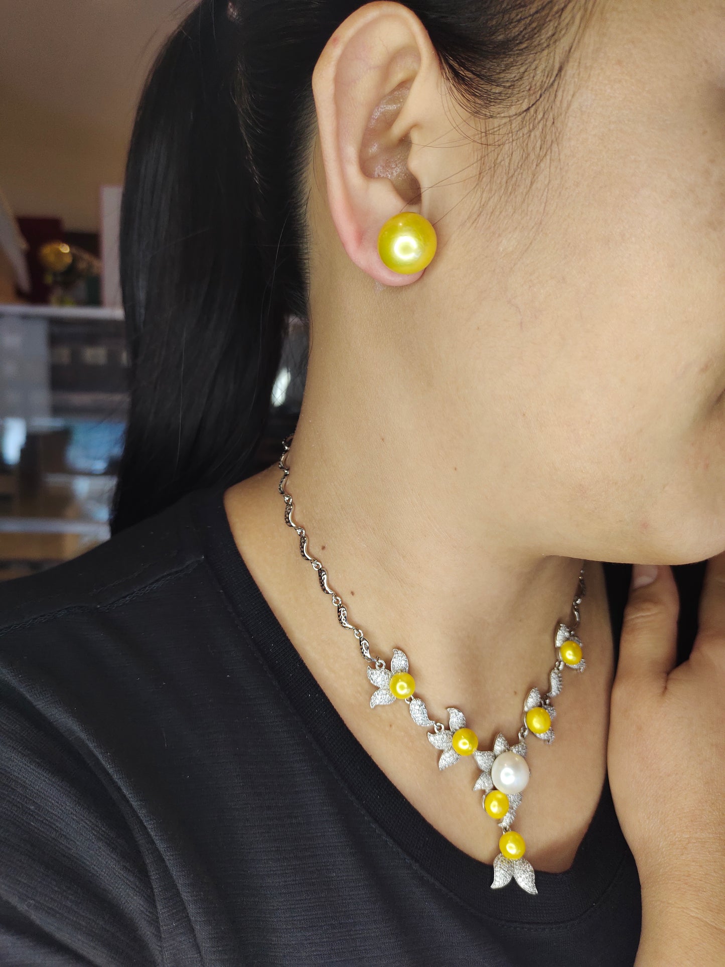 14.6 to 14.8mm Edison Earrings and FWP Necklace