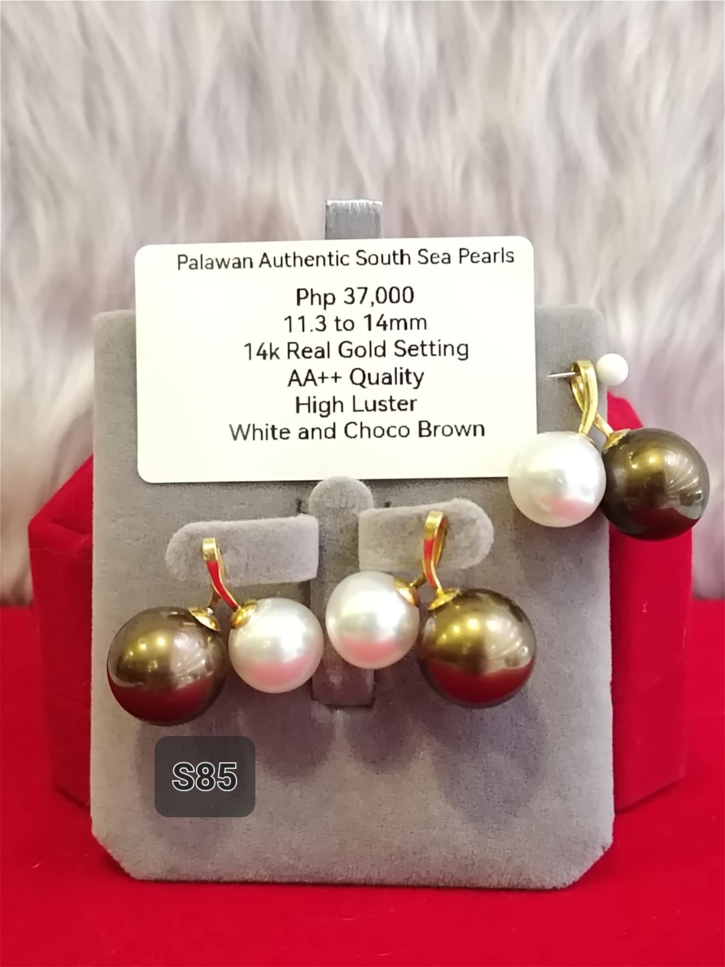 11.3mm to 14mm Authentic White & Choco Brown South Sea Pearls Set in 14K Gold Settings