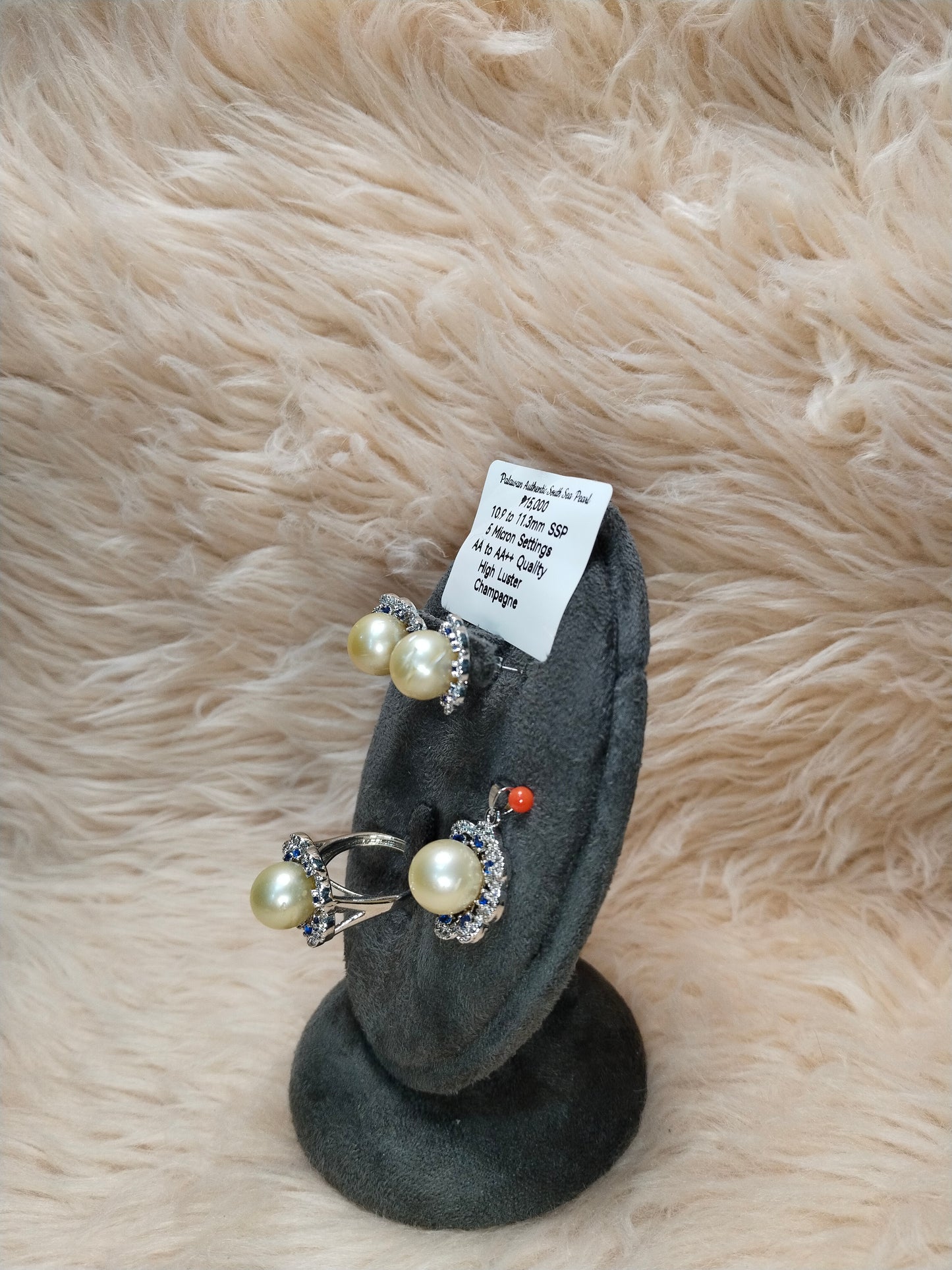 10.9 to 11.3mm Authentic Champagne Color South Sea Pearl Set in 5 Micron Settings