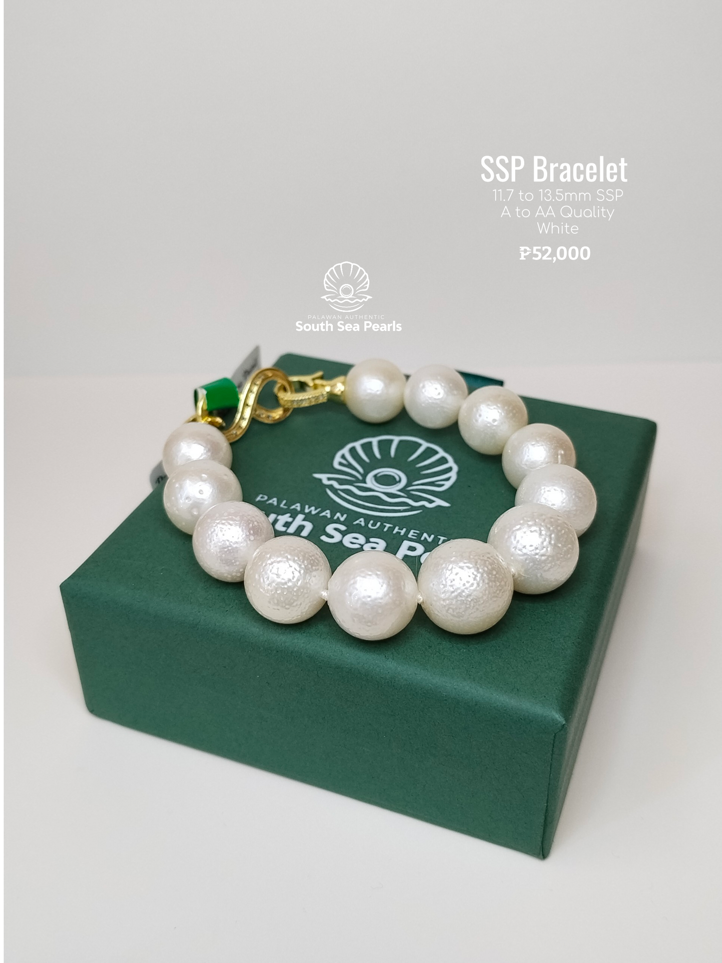 11.7mm to 13.5mm Palawan Authentic White South Sea Pearl Bracelets in 5 Micron Plated Settings