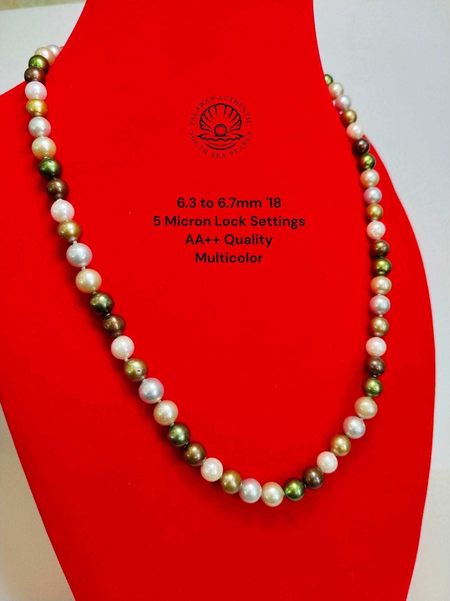 6.3 to 6.7mm Palawan Authentic Multicolor South Sea Pearl Choker in 5 Micron Lock Settings