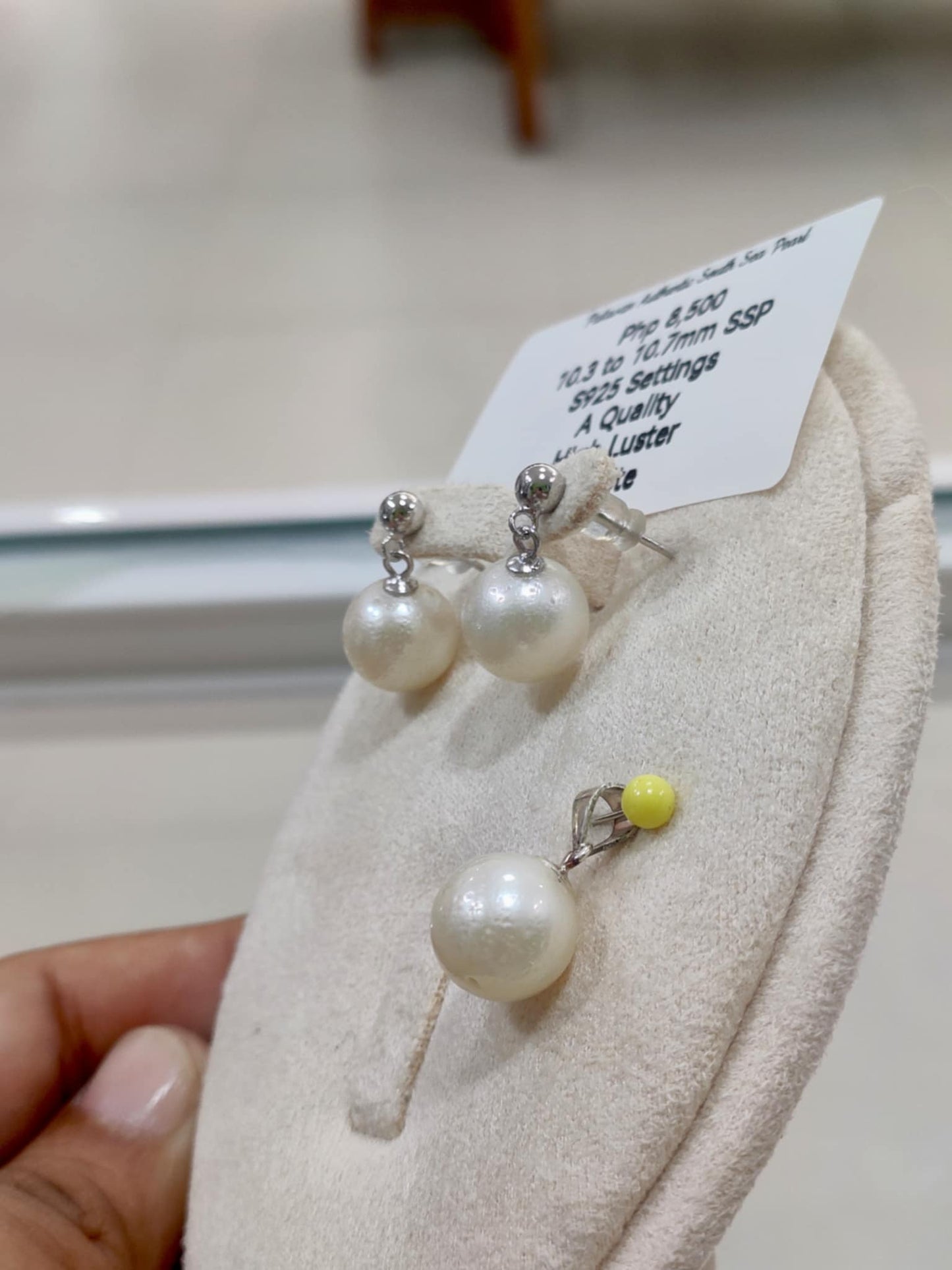 10.3 to 10.7mm Authentic White South Sea Pearls Set in S925