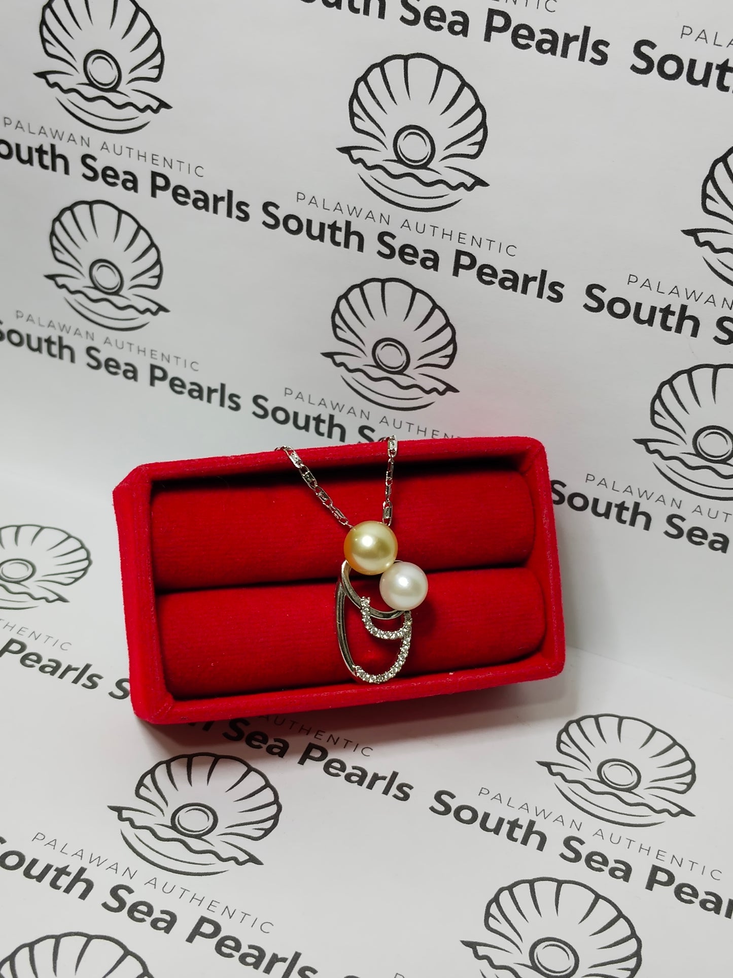 New Arrival! 8.1 to 9mm Authentic White and Champagne Color South Sea Pearls Pendant in 5 Micron Plated Settings