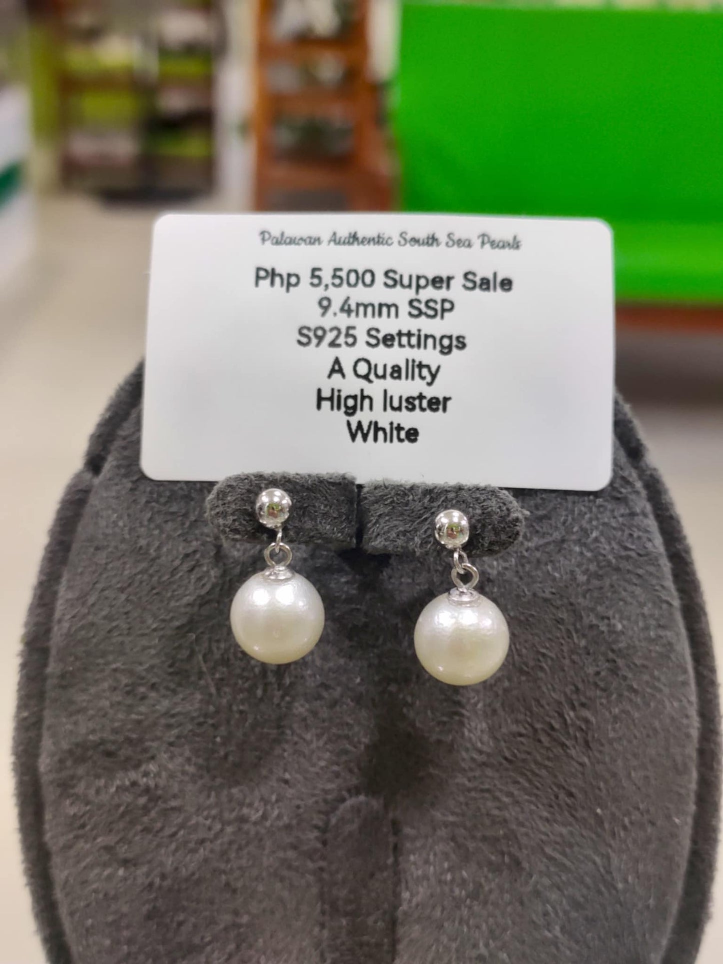 9.4mm Authentic White South Sea Pearls in 5 Micron Plated Settings