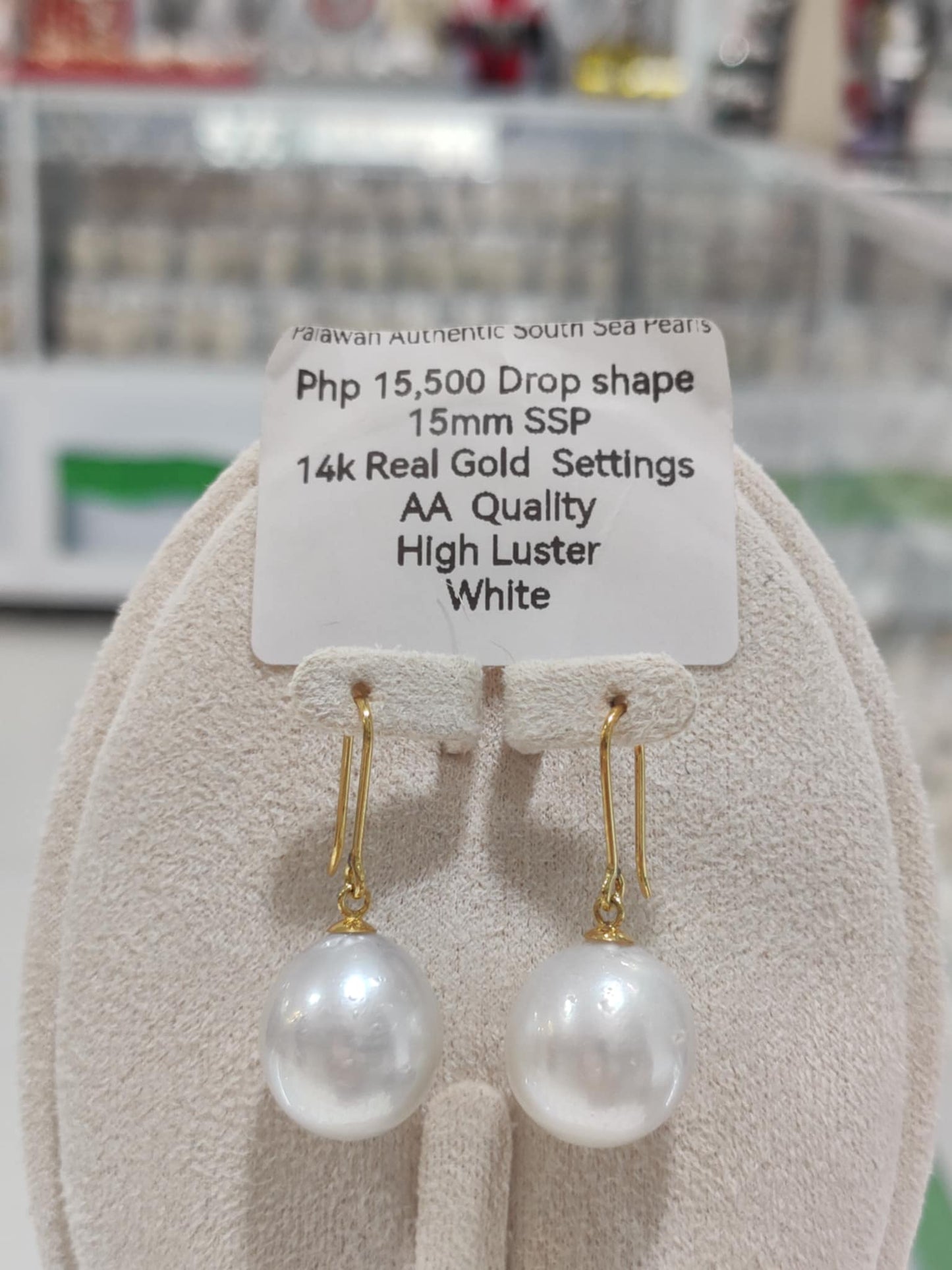 15mm Authentic White South Sea Pearls in 14k Real Gold Settings