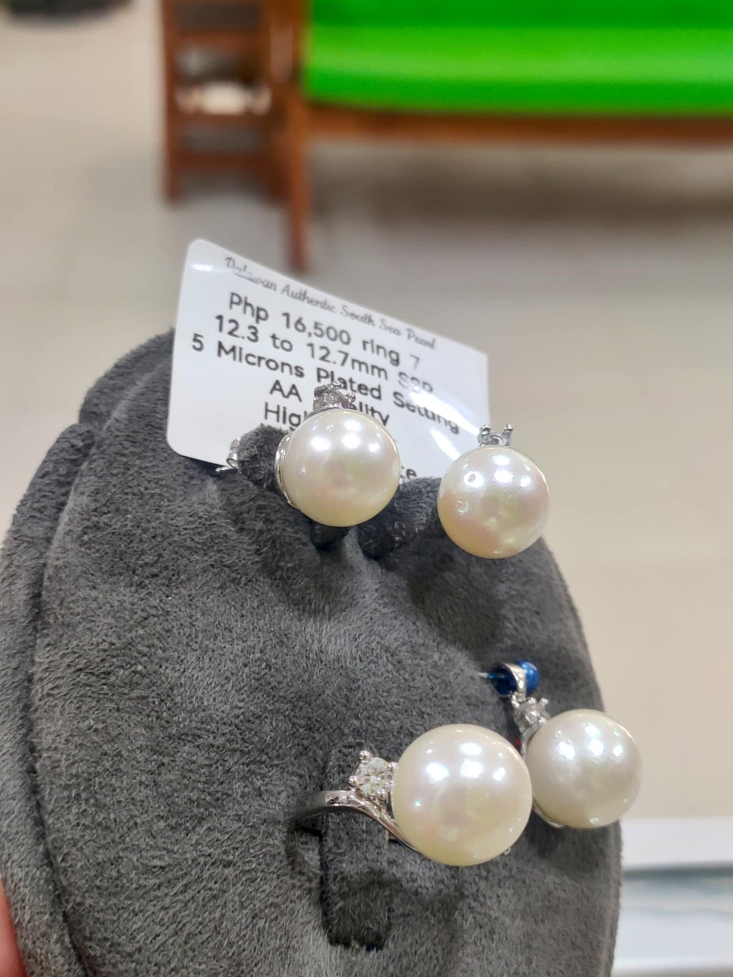 12.3mm to 12.7mm Authentic Pinkish White Color South Sea Pearls Set in 5 Micron Plated Settings