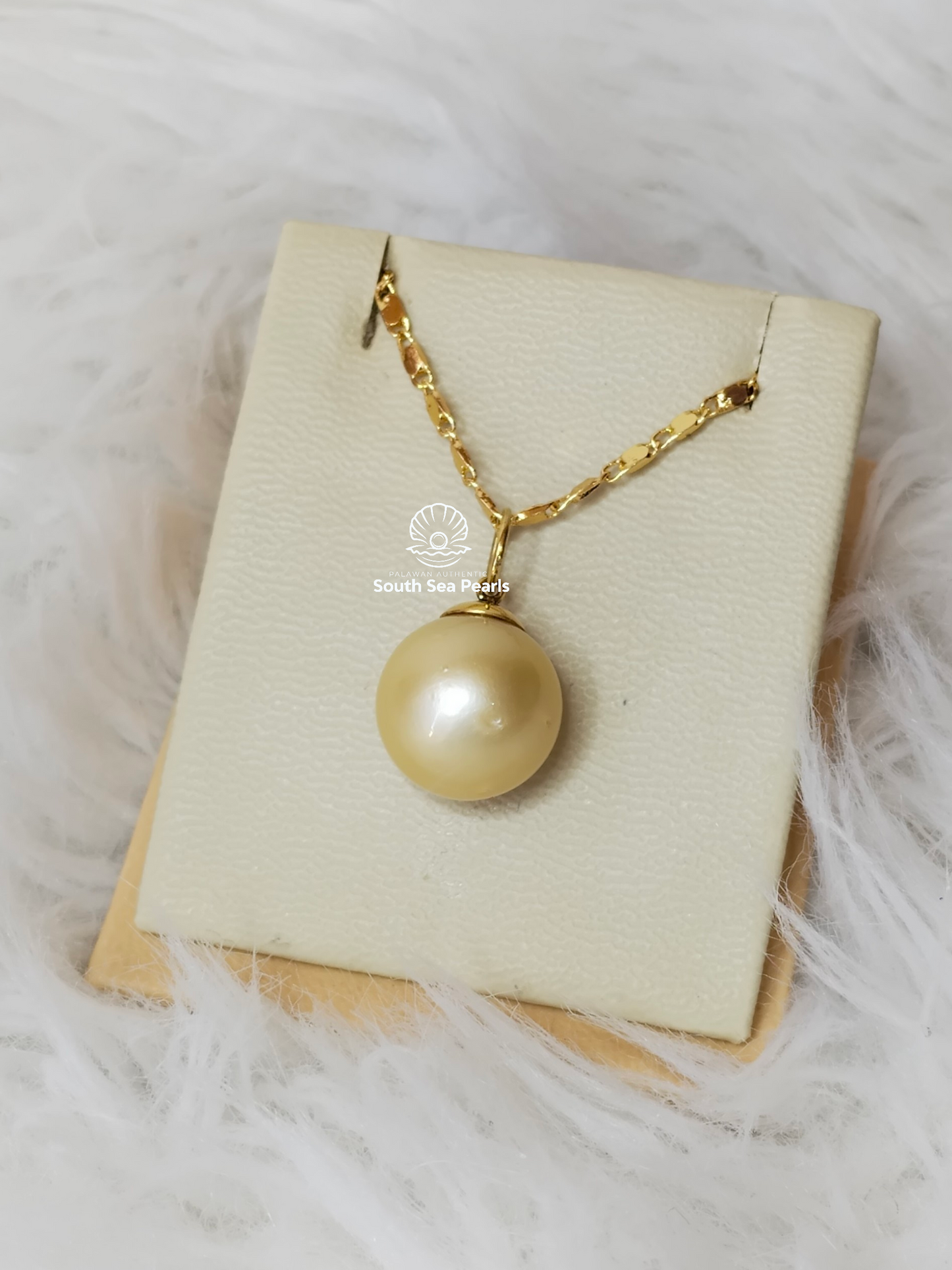 13.3mm Palawan Authentic Champagne Color South Sea Pearl Pendant in 14k Real Gold Settings