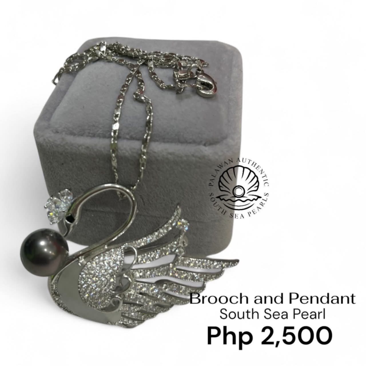 11mm Palawan Authentic Tahitian Black Color South Sea Pearl Brooch Pin in 5 Micron Plated Settings