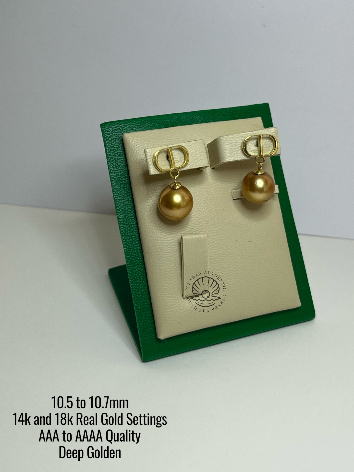 10.5 to 10.7mm Palawan Authentic Deep Golden Color South Sea Pearl in 14k and 18k Real Gold Settings