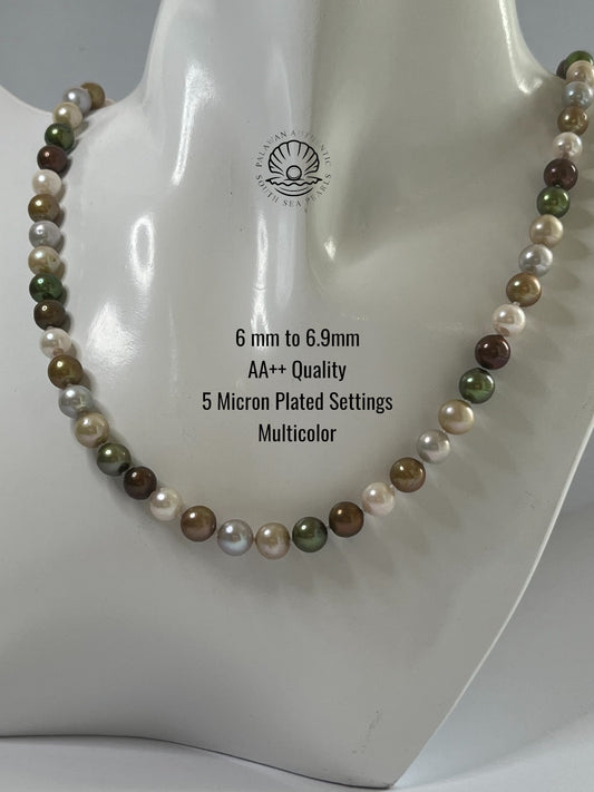6 to 6.9mm Palawan Authentic Multicolor South Sea Pearl Choker in 5 Micron Lock Settings