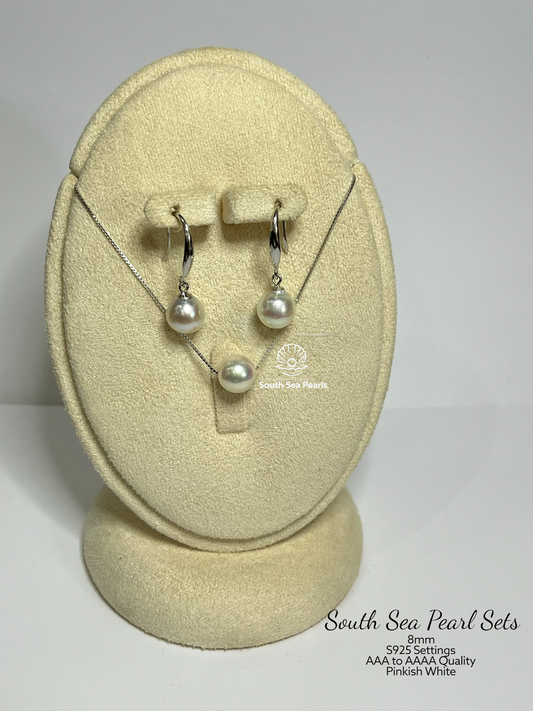 New Arrival! 8mm Palawan Authentic Pinkish White Color South Sea Pearl Sets in S925 Setting
