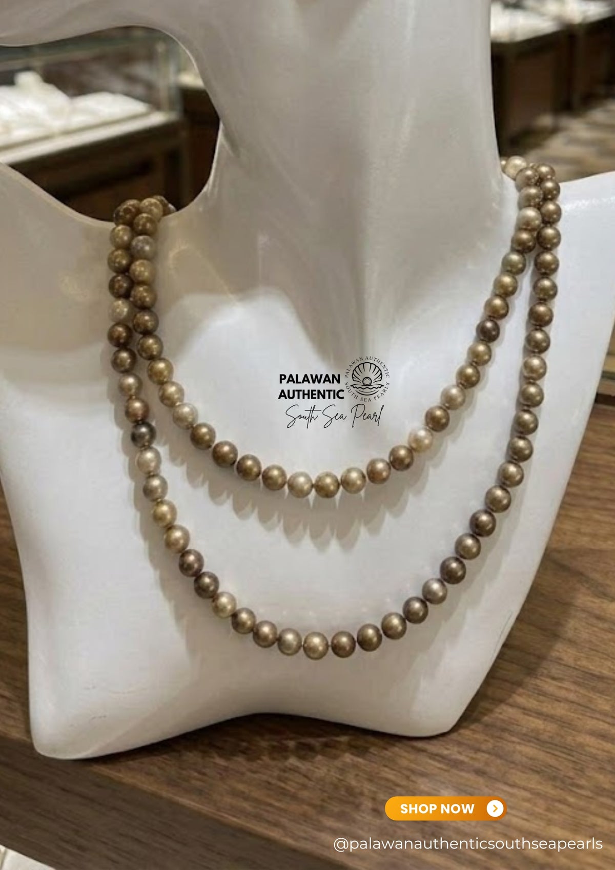 6.2mm to 6.6mm Palawan Authentic  Golden Brown  Color South Sea Pearl Choker in 5 Micron Lock Settings