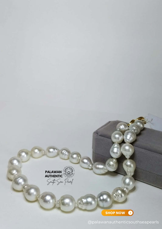 12 to 15mm Palawan Authentic White Color South Sea Pearl Choker in 5 Micron Lock Settings