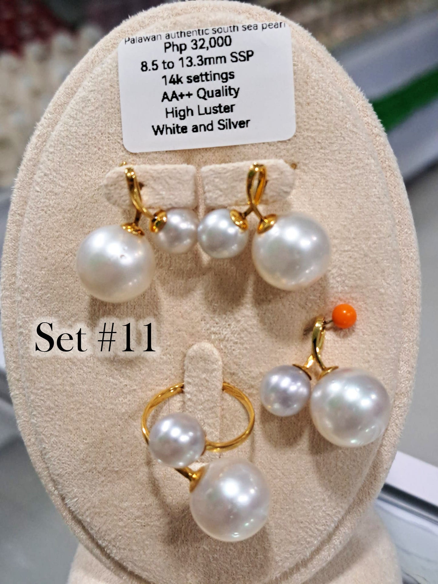 8.5mm to 13.3mm Authentic South Sea Pearls Color White & Silver Set in 14K Gold