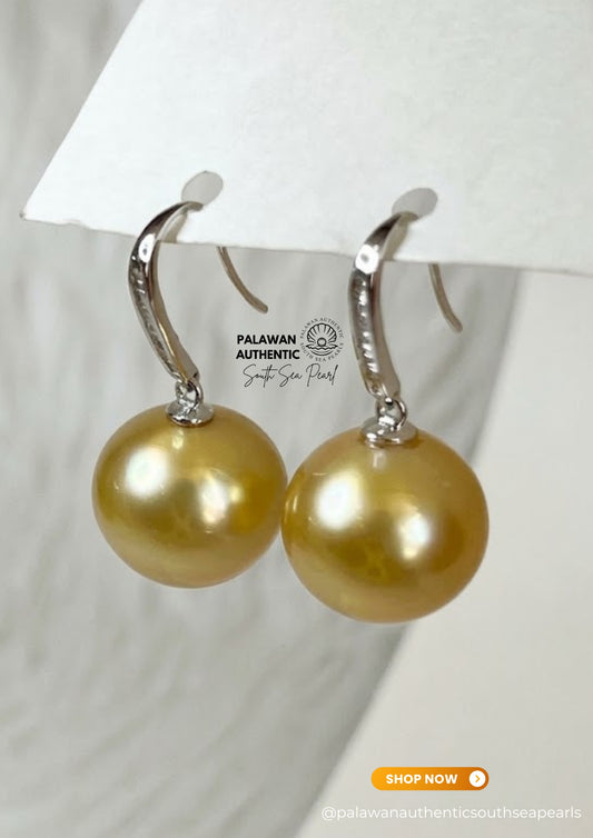 13.7 to 13.9mm Palawan Authentic Champagne Color South Sea Pearl in 18k Real Gold and Diamonds