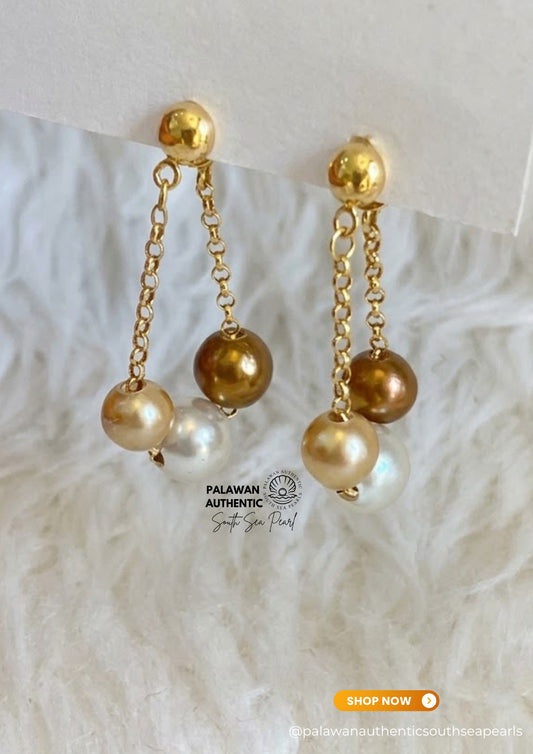 6.6mm to 8.2mm Palawan Authentic Multicolor South Sea Pearl Earrings in 14k  and 18k Real Gold Settings