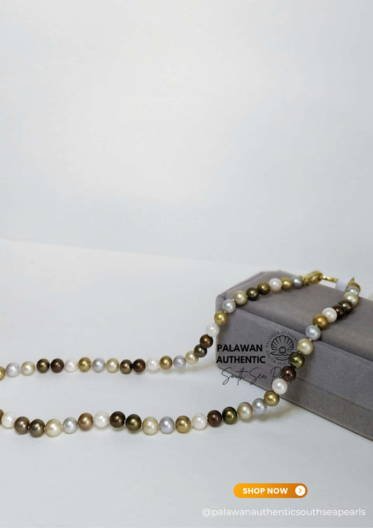 6.2 to 6.8mm Palawan Authentic Multicolor South Sea Pearl Choker in 5 Micron Lock Settings