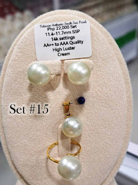 11.4mm - 11.7mm Authentic South Sea Pearls Color Cream Set in 14K Gold