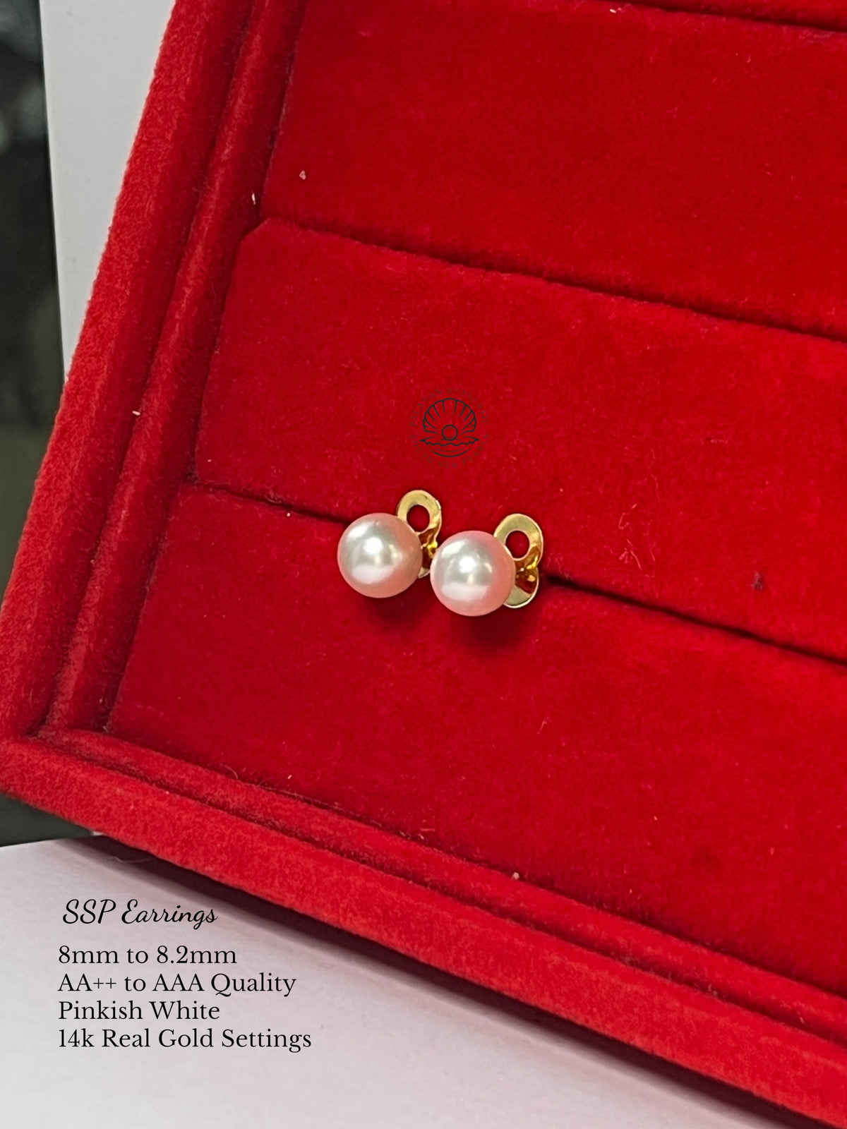 8mm to 8.2mm Palawan Authentic Pinkish White Color South Sea Pearl Earrings in 14k Real Gold Settings