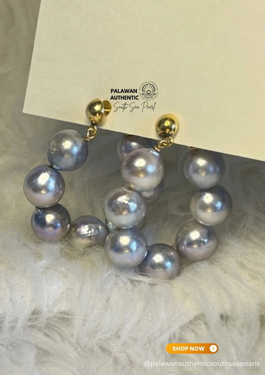 8mm to 8.4mm Palawan Authentic Silver Bluish Color South Sea Pearl Earrings in 14k Real Gold Settings