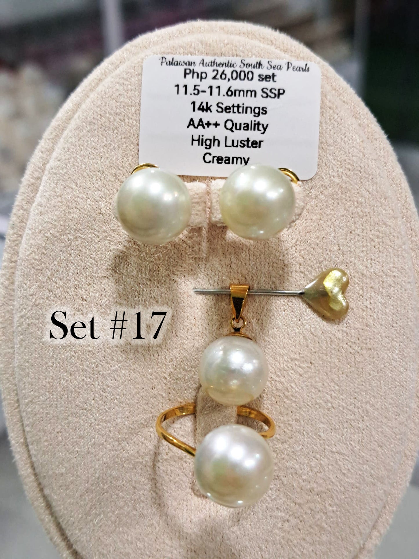 11.5mm to 11.6mm Authentic South Sea Pearls Color Creamy Set in 14K Gold