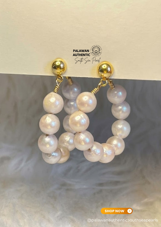 6.2 to 6.3mm Palawan Authentic White Color South Sea Pearl Earrings in 14k Real Gold Settings