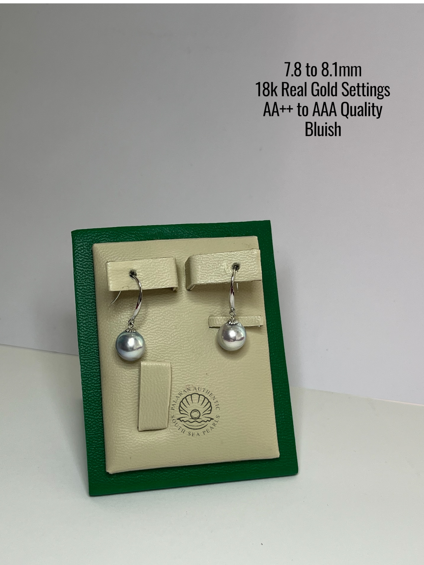 7.8 to 8.1mm Palawan Authentic Bluish Color South Sea Pearl in 18k Real Gold Settings