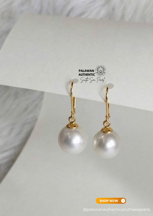 11.9 to 12.2mm Palawan Authentic Silver White Color South Sea Pearl Earrings in 14k Real Gold Settings