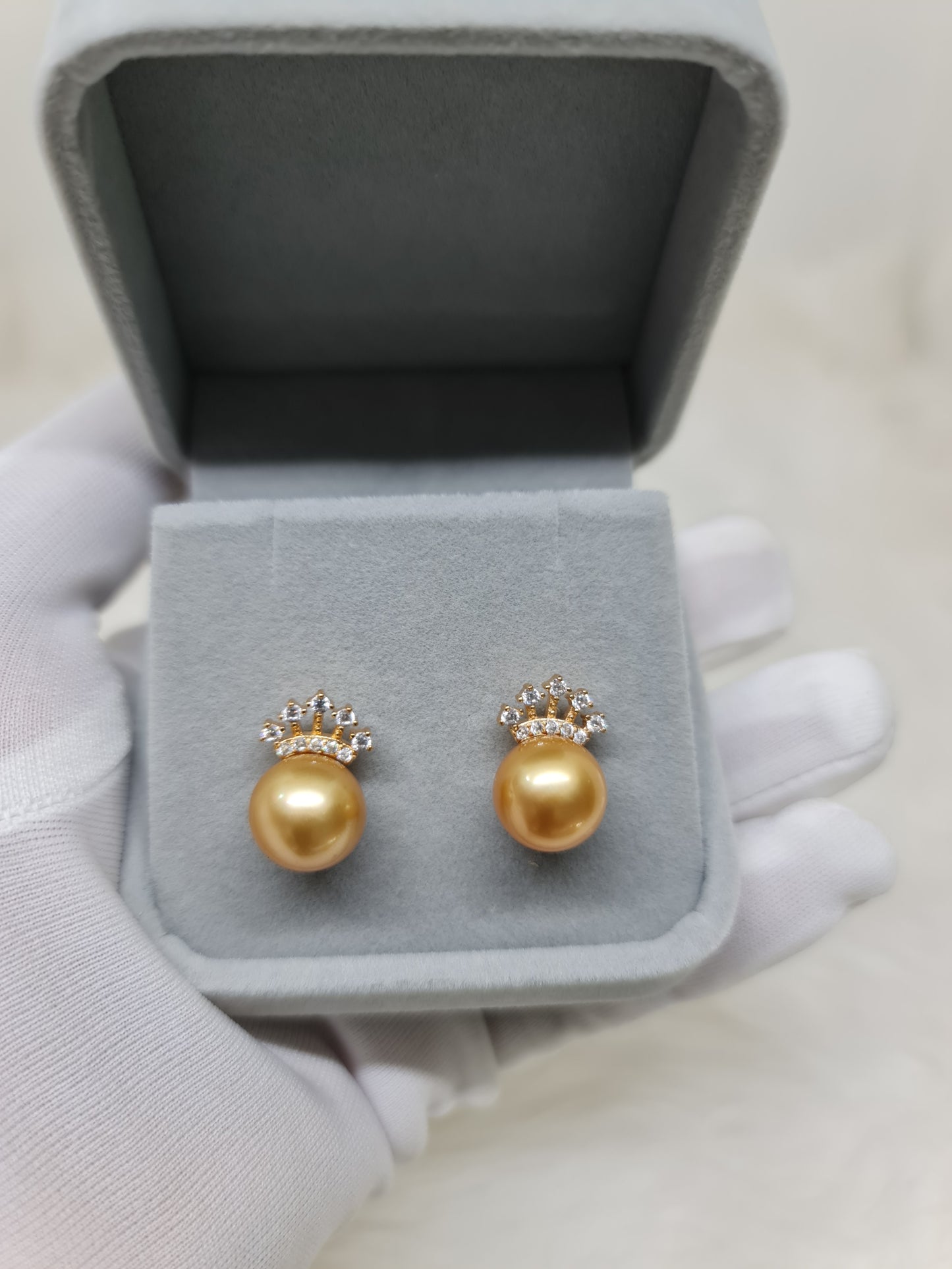 12mm Deep Golden South Sea Pearls Earrings in Gold Plated