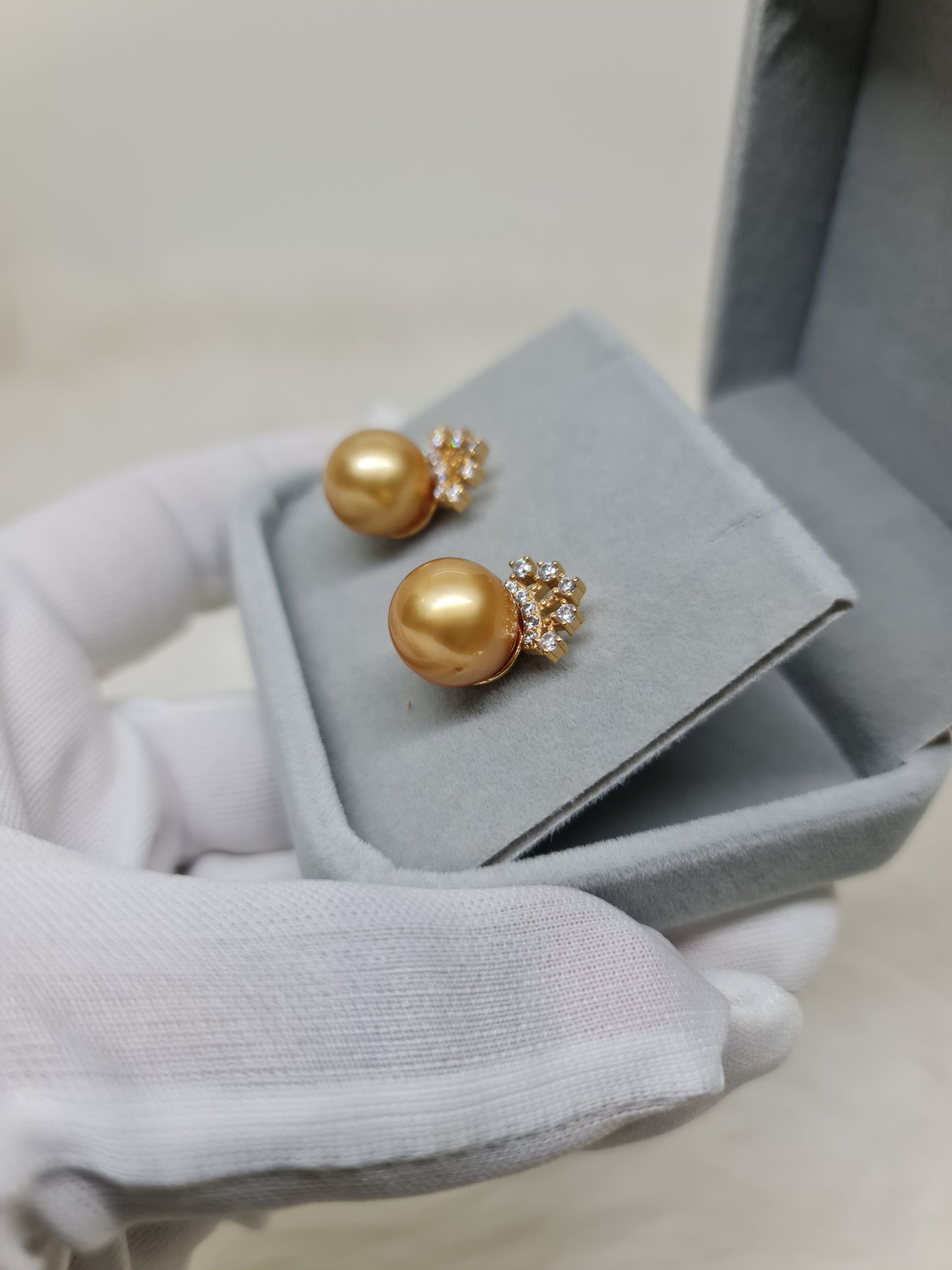 12mm Deep Golden South Sea Pearls Earrings in Gold Plated