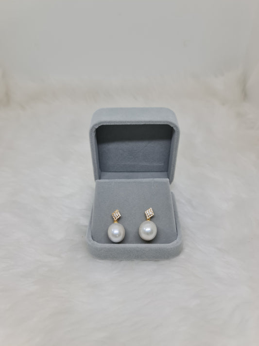 13.5mm White South Sea Pearls Drop Shaped Earrings in Gold Plated
