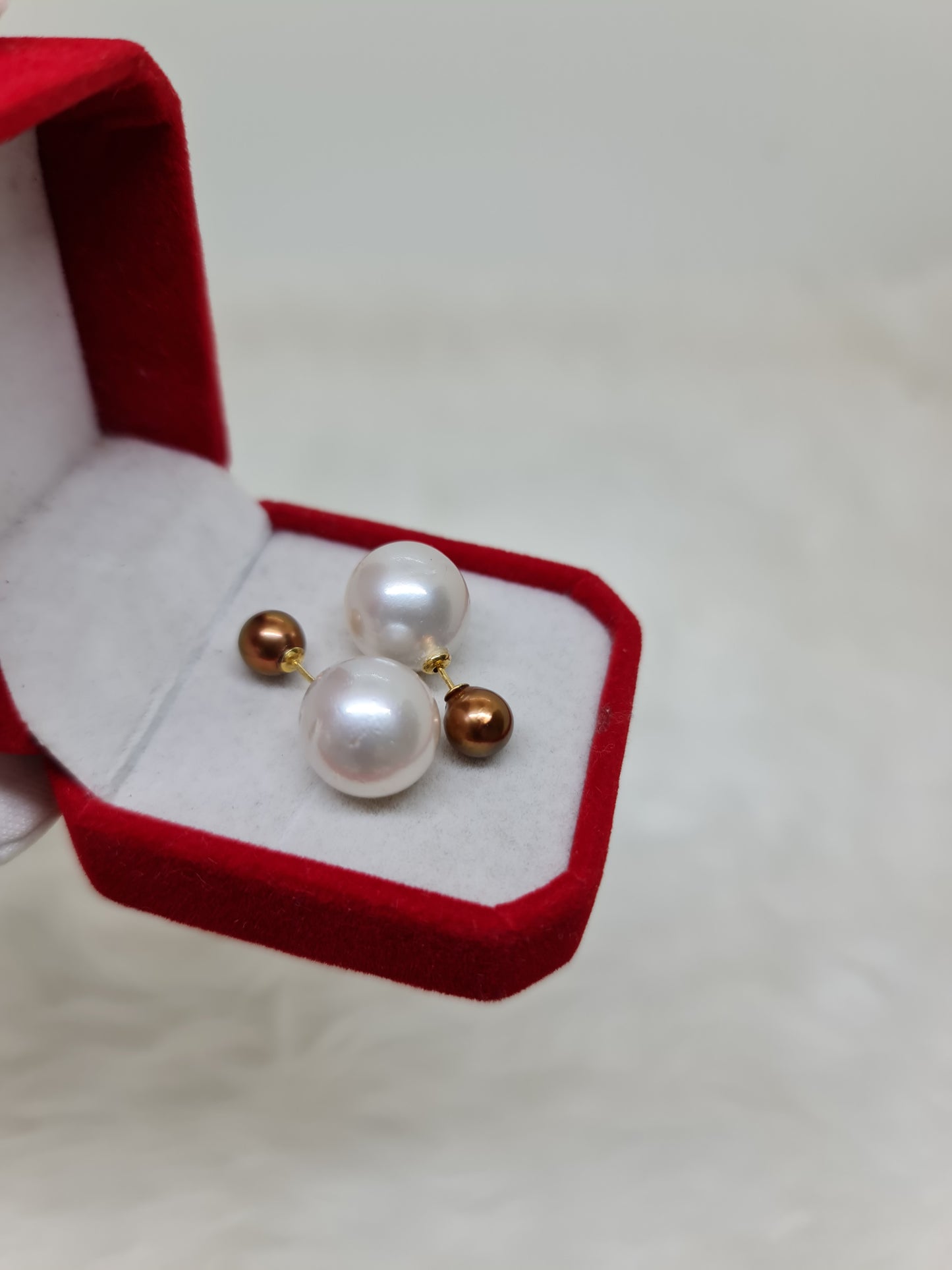 7mm & 13.5mm Browm and White South Sea Pearls Earrings in 925 Silver