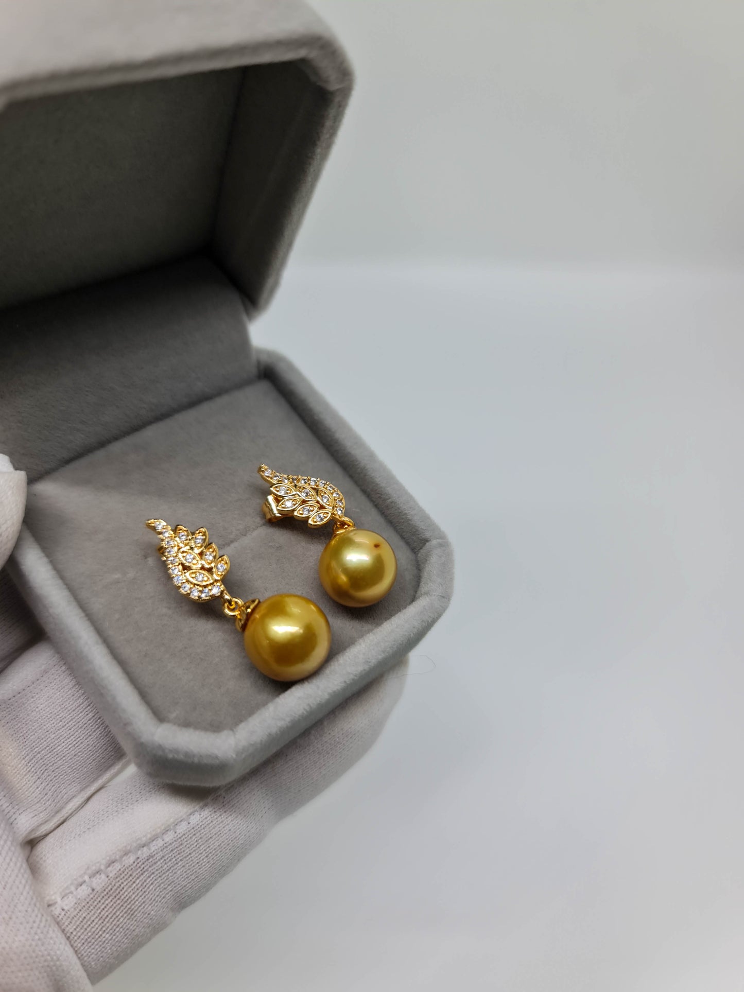 10.5mm Deep Golden South Sea Pearls Earrings in 5Microns Gold Plated