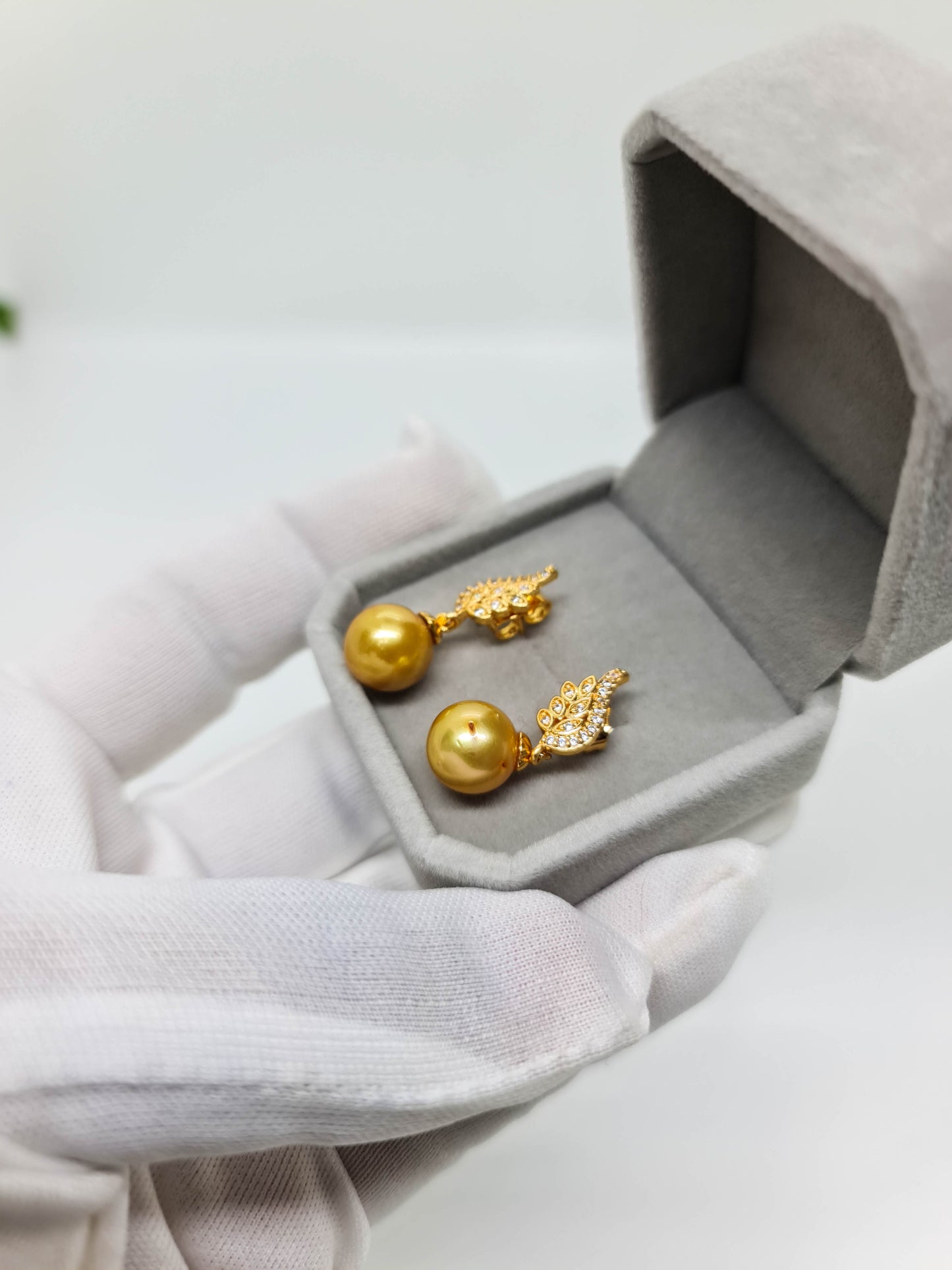 10.5mm Deep Golden South Sea Pearls Earrings in 5Microns Gold Plated