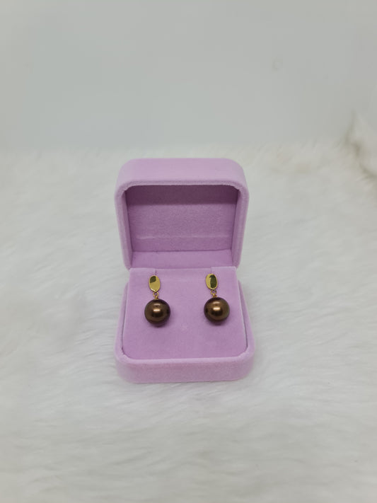 13.2mm Bronze Brown South Sea Pearls Earrings mount in 14K Gold
